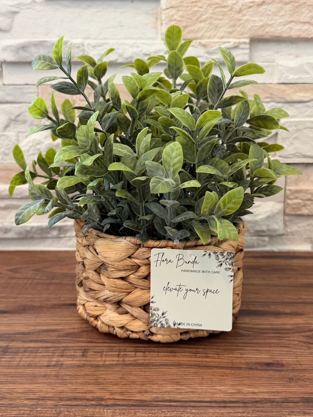 🆕 Handmade Woven Basket with Green Faux Plant - Home Accents!